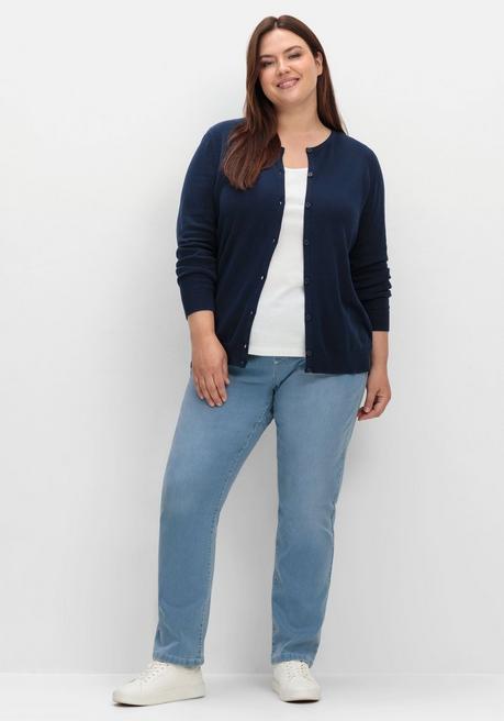 Sheego Feinstrickjacke Mit Rundhalsausschnitt Und Knopfleiste - Marine Sheego