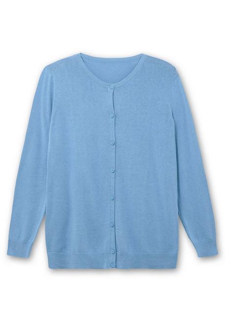 Sheego Feinstrickjacke Mit Rundhalsausschnitt Und Knopfleiste - Blau Sheego