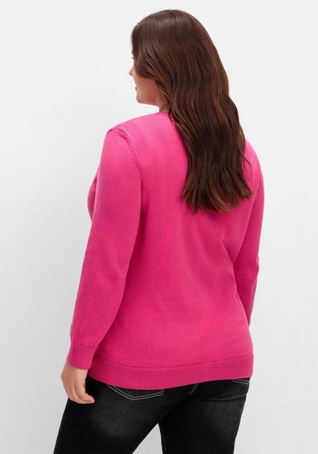 Sheego Feinstrickjacke Mit Rundhalsausschnitt Und Knopfleiste - Fuchsia Sheego