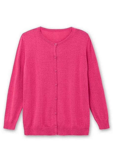 Sheego Feinstrickjacke Mit Rundhalsausschnitt Und Knopfleiste - Fuchsia Sheego