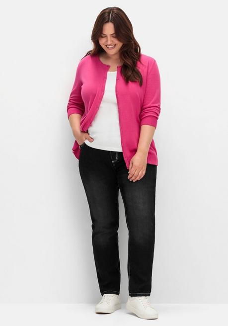 Sheego Feinstrickjacke Mit Rundhalsausschnitt Und Knopfleiste - Fuchsia Sheego