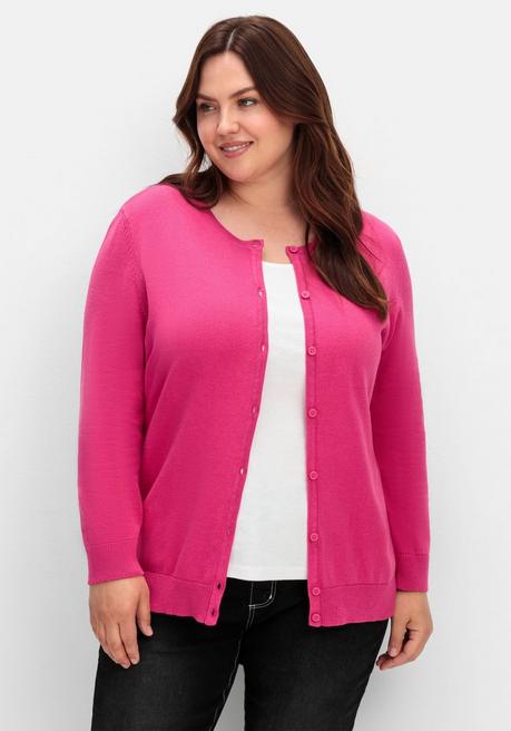 Sheego Feinstrickjacke Mit Rundhalsausschnitt Und Knopfleiste - Fuchsia Sheego