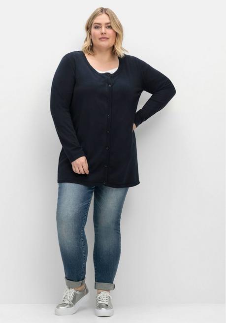 Sheego Feinstrickjacke Mit Rundhalsausschnitt Und Knopfleiste - Nachtblau Sheego