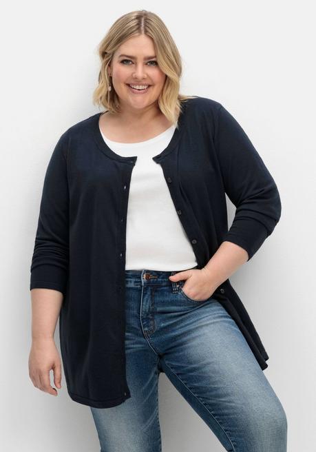Sheego Feinstrickjacke Mit Rundhalsausschnitt Und Knopfleiste - Nachtblau Sheego