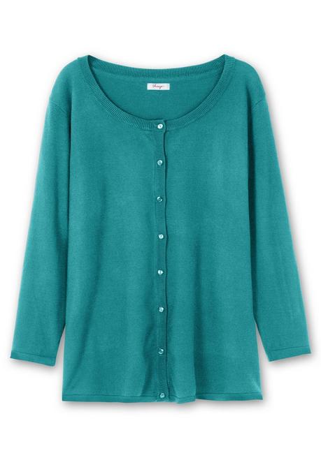 Sheego Feinstrickjacke Mit Rundhalsausschnitt Und Knopfleiste - Aqua Sheego