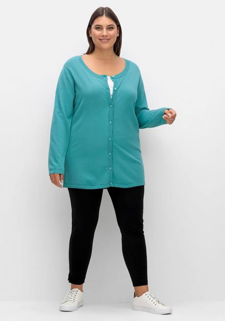 Sheego Feinstrickjacke Mit Rundhalsausschnitt Und Knopfleiste - Aqua Sheego