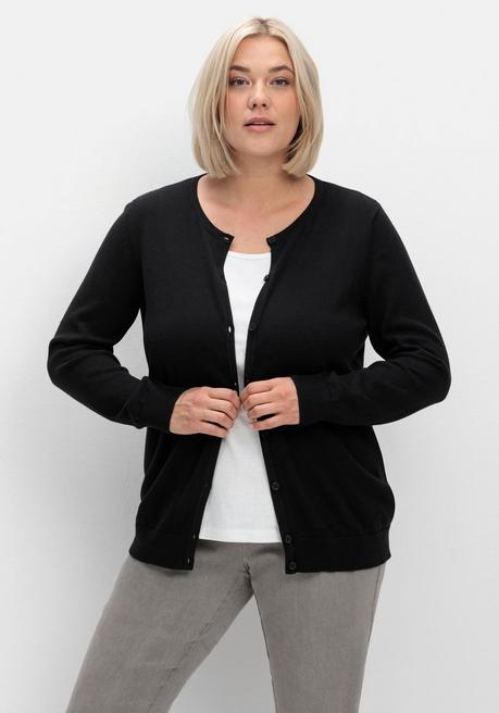 sheego Feinstrickjacke mit Rundhalsausschnitt und Knopfleiste - schwarz sheego