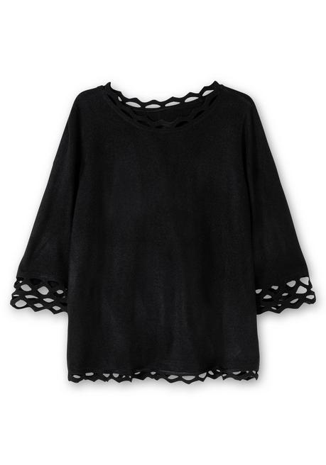 Sheego Feinstrickpullover Mit Zierborte Und 3/4-Arm - Schwarz Sheego