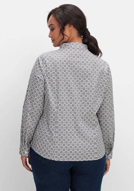 Sheego Figurbetonte Bluse Mit Stehkragen, Bügelfrei - Ecru Gemustert Sheego