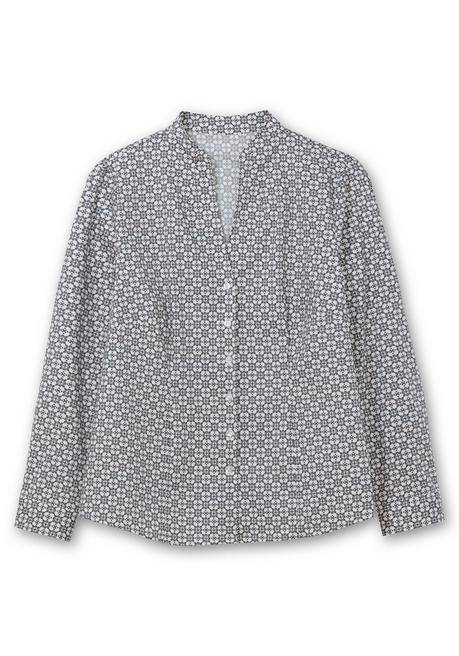 Sheego Figurbetonte Bluse Mit Stehkragen, Bügelfrei - Ecru Gemustert Sheego