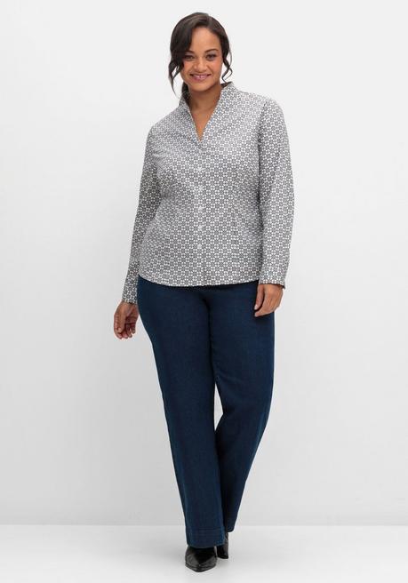 Sheego Figurbetonte Bluse Mit Stehkragen, Bügelfrei - Ecru Gemustert Sheego