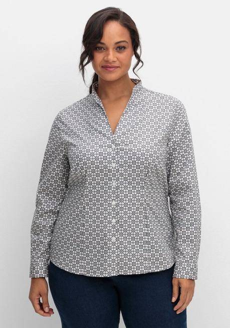 Sheego Figurbetonte Bluse Mit Stehkragen, Bügelfrei - Ecru Gemustert Sheego