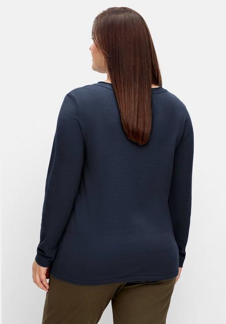 Sheego Flauschiger Pullover Mit V-Ausschnitt - Nachtblau Sheego