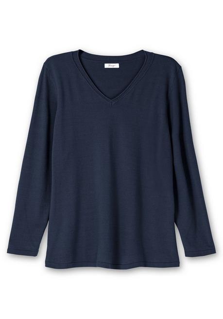 Sheego Flauschiger Pullover Mit V-Ausschnitt - Nachtblau Sheego