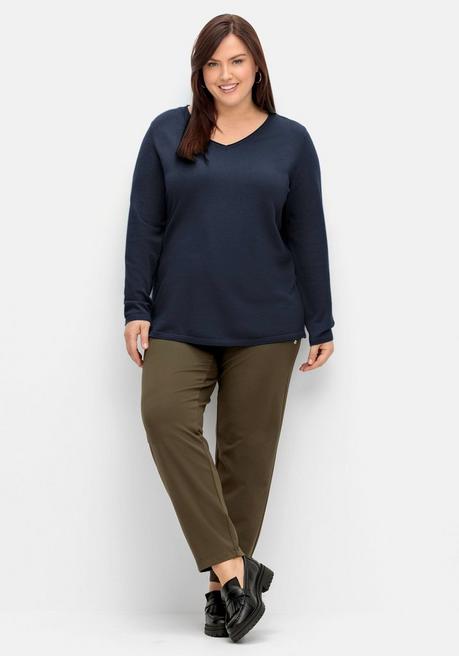 Sheego Flauschiger Pullover Mit V-Ausschnitt - Nachtblau Sheego
