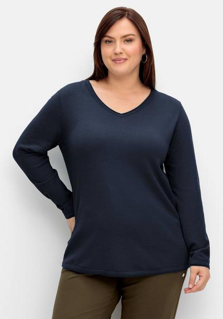 sheego Flauschiger Pullover mit V-Ausschnitt - nachtblau sheego sheego Flauschiger Pullover mit V-Ausschnitt - nachtblau sheego
