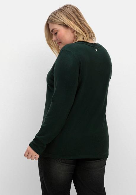 Sheego Flauschiger Pullover Mit V-Ausschnitt - Tiefgrün Sheego