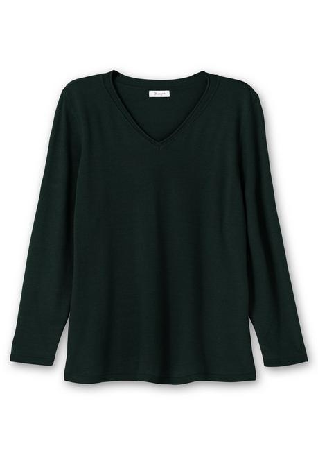 Sheego Flauschiger Pullover Mit V-Ausschnitt - Tiefgrün Sheego