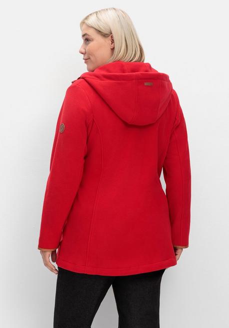 Sheego Fleecejacke Mit Kapuze Und Kontrastdetails - Rot Sheego