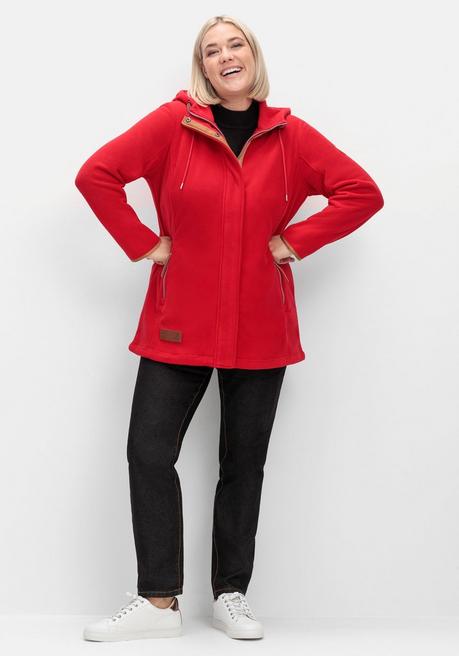 Sheego Fleecejacke Mit Kapuze Und Kontrastdetails - Rot Sheego