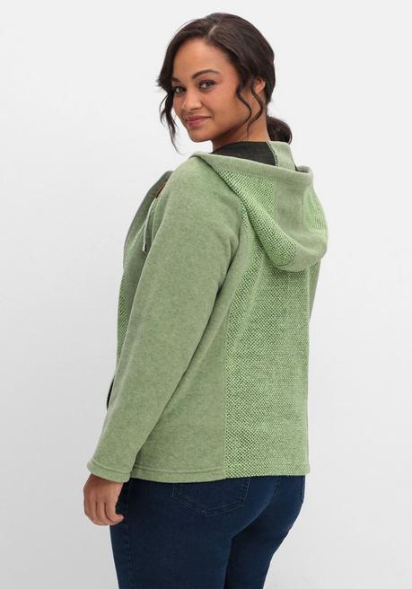 Sheego Fleecejacke Mit Kapuze Und Strick-Einsätzen - Hellgrün Sheego