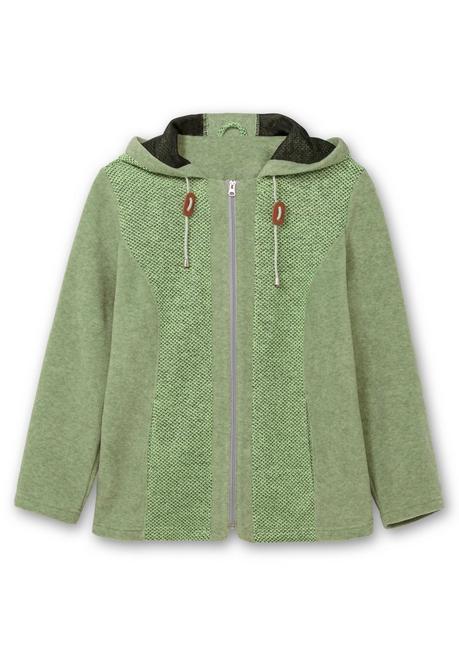Sheego Fleecejacke Mit Kapuze Und Strick-Einsätzen - Hellgrün Sheego
