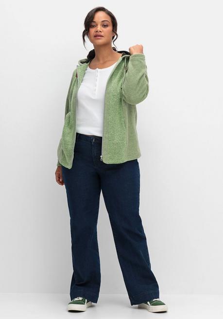 Sheego Fleecejacke Mit Kapuze Und Strick-Einsätzen - Hellgrün Sheego