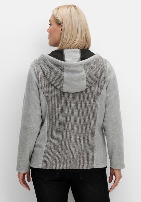 Sheego Fleecejacke Mit Kapuze Und Strick-Einsätzen - Steingrau Sheego