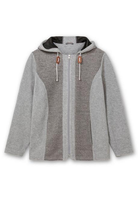 Sheego Fleecejacke Mit Kapuze Und Strick-Einsätzen - Steingrau Sheego