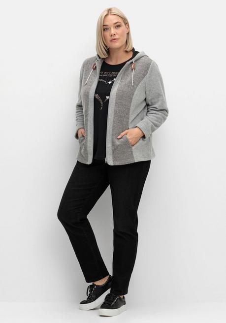 Sheego Fleecejacke Mit Kapuze Und Strick-Einsätzen - Steingrau Sheego