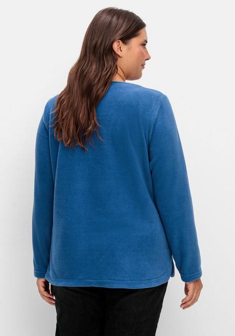 Sheego Fleeceshirt Mit Abgerundetem Saum - Jeansblau Sheego