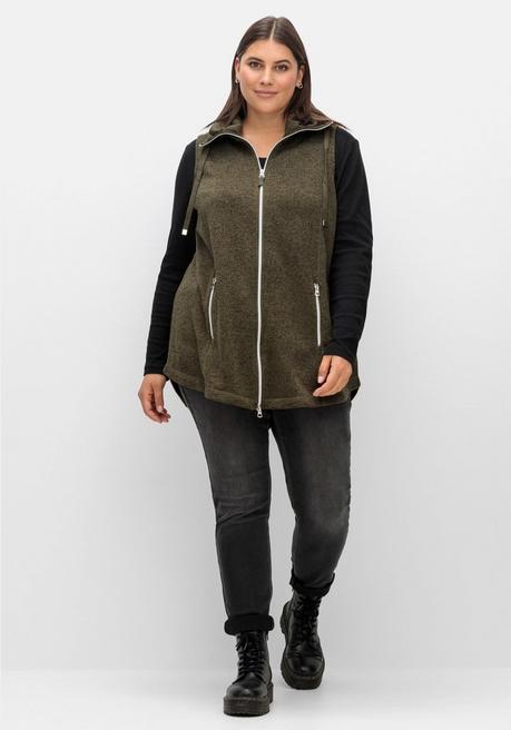 Sheego Fleeceweste Mit Stehkragen, In Melange-Optik - Dunkeloliv Meliert Sheego