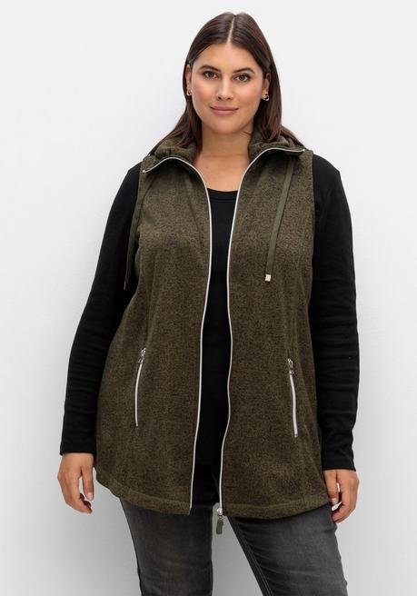 sheego Fleeceweste mit Stehkragen, in Melange-Optik - dunkeloliv meliert sheego