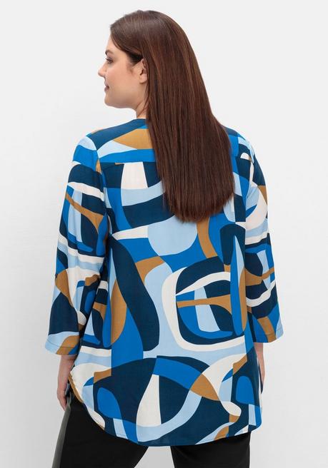 Sheego Fließende Tunika Mit Grafikprint Und Gerundetem Saum - Tiefblau Gemustert Sheego