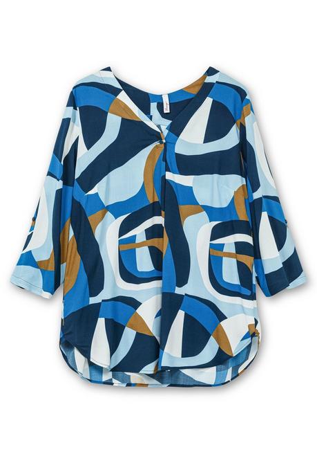 Sheego Fließende Tunika Mit Grafikprint Und Gerundetem Saum - Tiefblau Gemustert Sheego