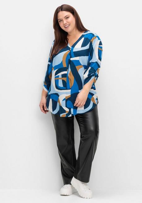 Sheego Fließende Tunika Mit Grafikprint Und Gerundetem Saum - Tiefblau Gemustert Sheego