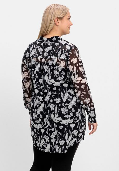 Sheego Floral Bedruckte Chiffonbluse Mit Unterziehtop - Schwarz-weiß Gemustert Sheego