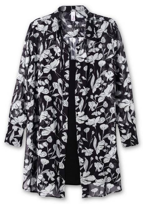 Sheego Floral Bedruckte Chiffonbluse Mit Unterziehtop - Schwarz-weiß Gemustert Sheego
