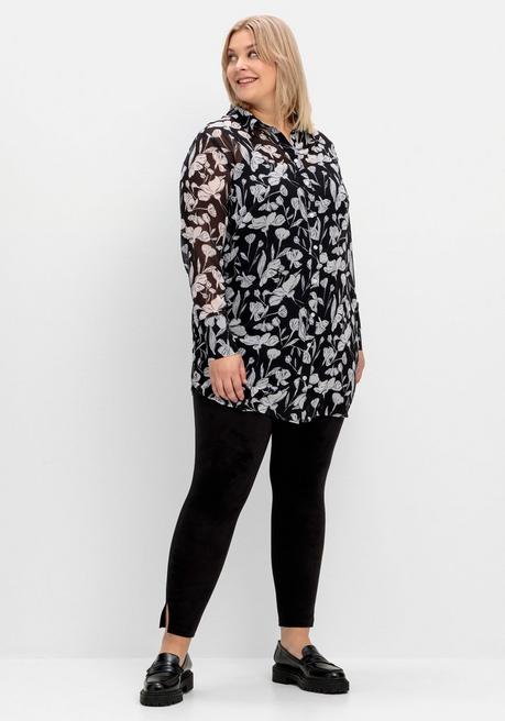 Sheego Floral Bedruckte Chiffonbluse Mit Unterziehtop - Schwarz-weiß Gemustert Sheego