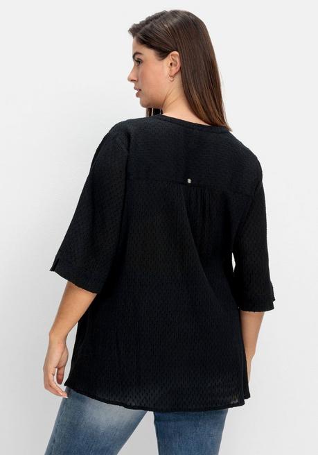 Sheego Gecrinkelte Tunika Mit Eingewebten Punkten - Schwarz Sheego