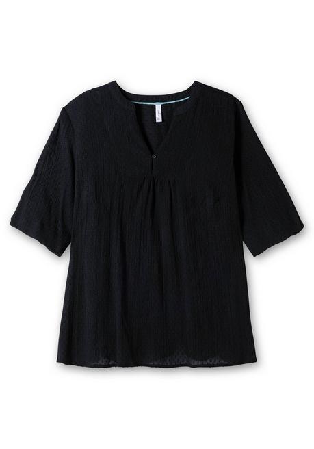 Sheego Gecrinkelte Tunika Mit Eingewebten Punkten - Schwarz Sheego