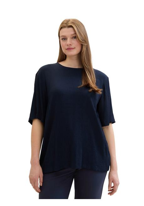 TOM TAILOR Plus Gecrinkelte Tunika mit Schlüsselloch-Ausschnitt hinten - marine sheego