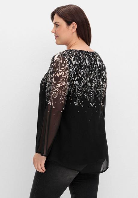 Sheego Gefütterte Chiffontunika Mit Alloverprint - Schwarz-weiß Gemustert Sheego