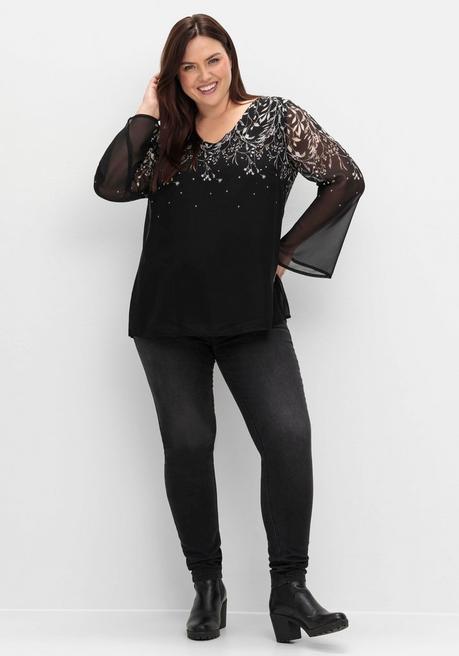 Sheego Gefütterte Chiffontunika Mit Alloverprint - Schwarz-weiß Gemustert Sheego