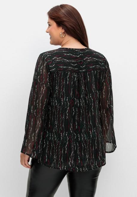 Sheego Gefütterte Chiffontunika Mit Alloverprint - Schwarz Gemustert Sheego