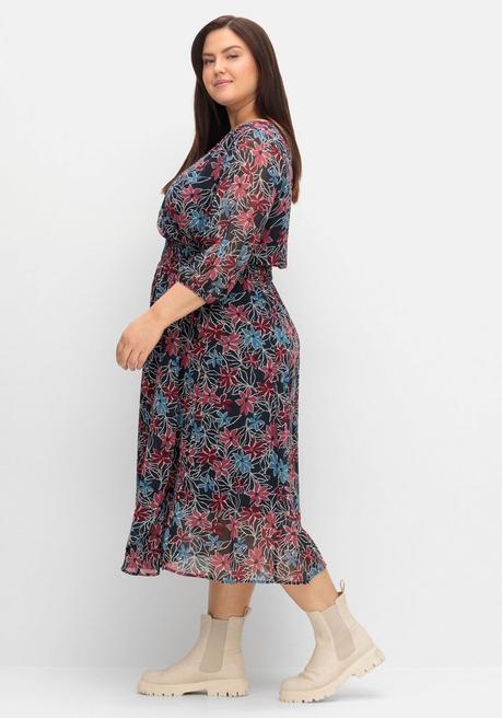 Sheego Gefüttertes Chiffonkleid In Wickeloptik - Nachtblau Gemustert Sheego