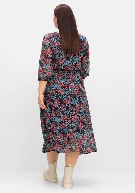 Sheego Gefüttertes Chiffonkleid In Wickeloptik - Nachtblau Gemustert Sheego