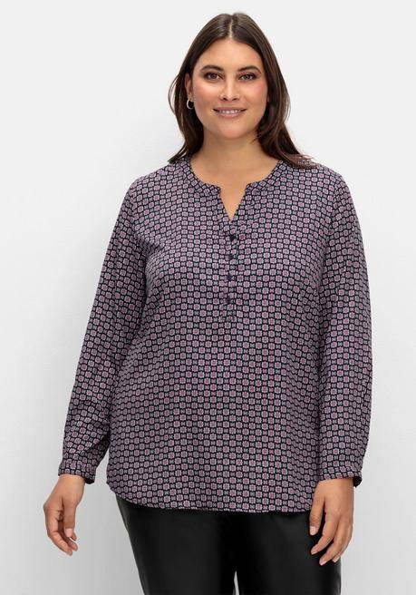 sheego Gemusterte Tunika in Crêpe-Qualität - marine bedruckt sheego