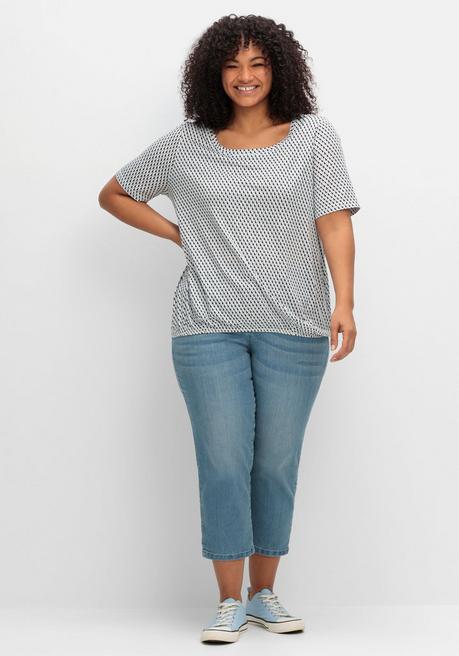 Sheego Gemustertes Shirt Mit Rundhals Und Gummibund - Blau Gemustert Sheego