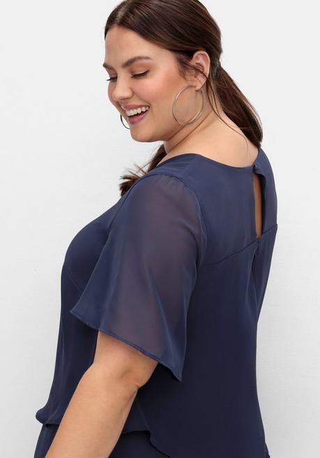 Sheego Georgette-Overall Im Lagenlook, Mit Weitem Bein - Marine Sheego